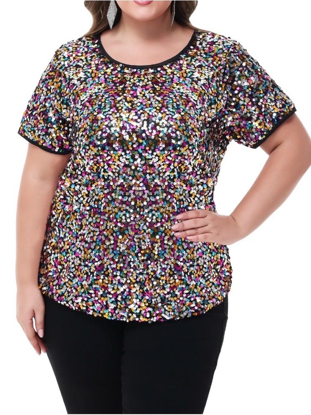 EUC INC Multi Color Sequin Party Club Blouse Top Plus Size 3X 22/24